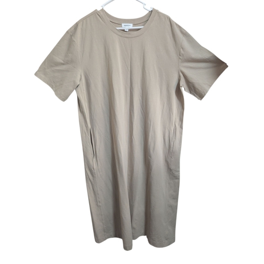 Nordstrom Women's T-Shirt Dress Sz XXL Tan Midi Short Sleeve Pockets NEW W-462